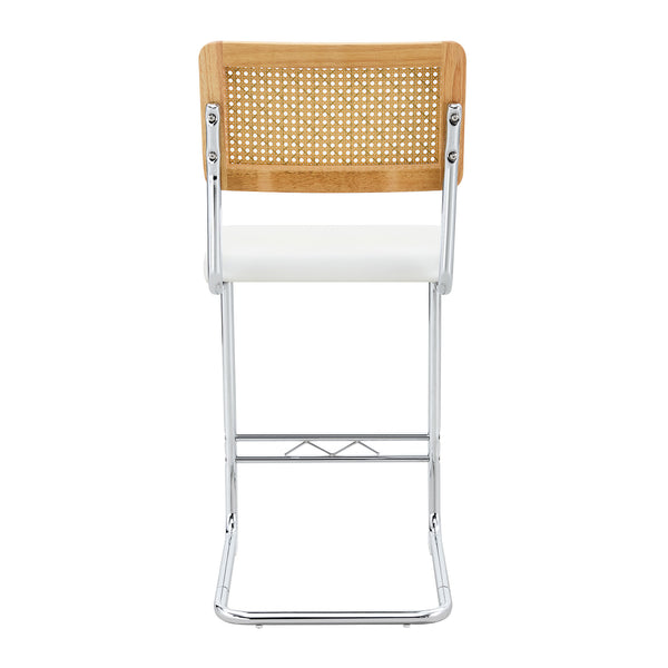 English Elm Natural Rattan Backrest Counter Stools Set of 4 with Chrome Legs and Pu Leather Seats W2920S00106