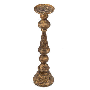 English Elm Mia Antique Brass Turned Pedestal Pillar Candle Holder for Elegant Dining Decor B056P416848
