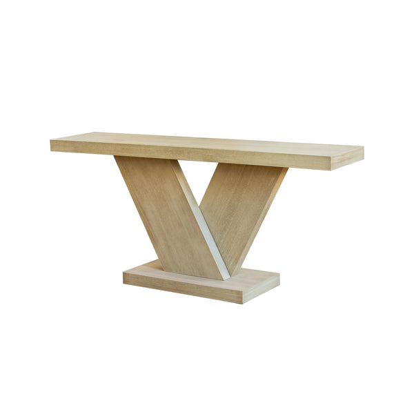 English Elm 66" Mid-century X-leg Console Oak Wash Veneer Entryway Sofa Table Geometric Base Imitative Oak W1435P337636