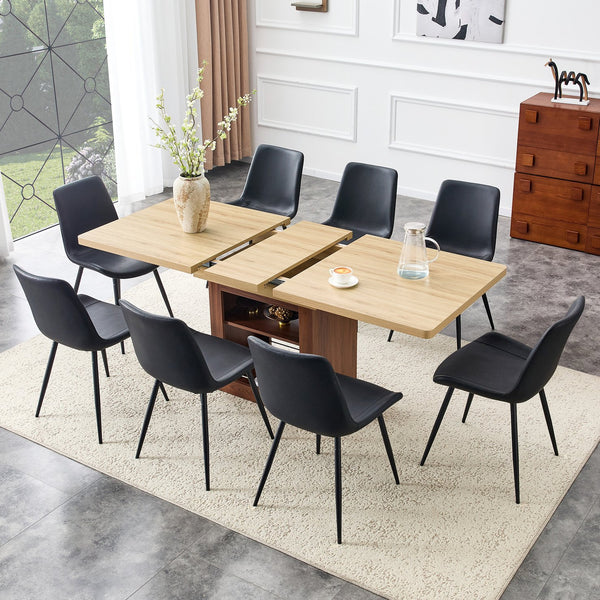English Elm Scalable Extendable Dining Set with Wood Grain Table and Gray Linen Chairs 8 Piece Black,Walnut,Wood W1151S04680