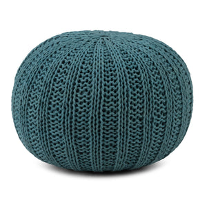 English Elm Shelby Hand-Knit Round Pouf in Slate Grey — Supportive Cotton Fill, Lightweight Portable Accent Seat Blue B136P159267