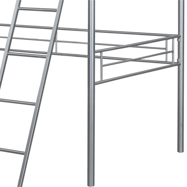 English Elm Twin Modern Loft Bed with Built-In Ladder for Space-Saving Study, Storage or Play Area, Metal Frame Silver 81 L x 14 W x 8 H B2741P348864