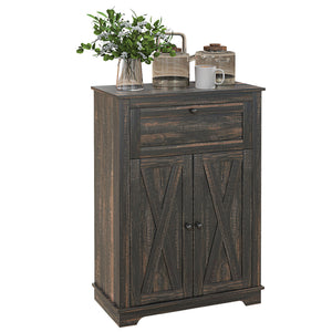 English Elm HOMCOM Rustic Farmhouse Sideboard Buffet Cabinet with Barn Doors, Drawer & Adjustable Shelves for Entryway Brown W2225P229128