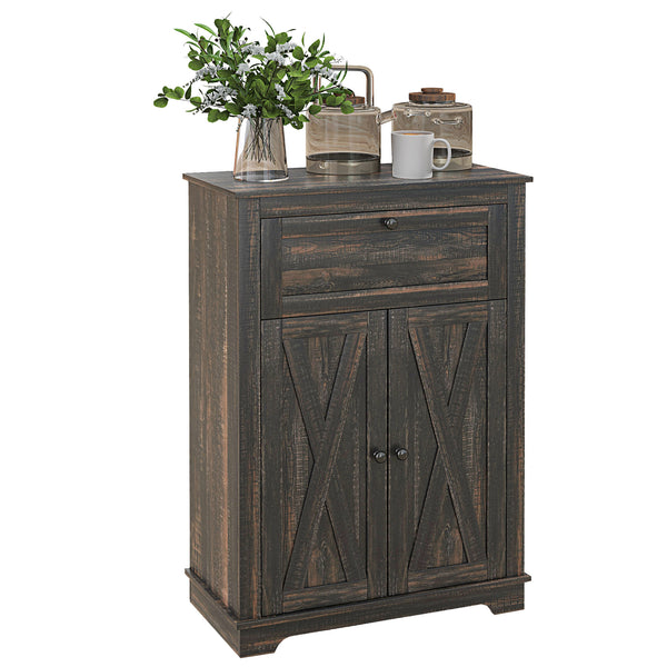 English Elm HOMCOM Rustic Farmhouse Sideboard Buffet Cabinet with Barn Doors, Drawer & Adjustable Shelves for Entryway Brown W2225P229128