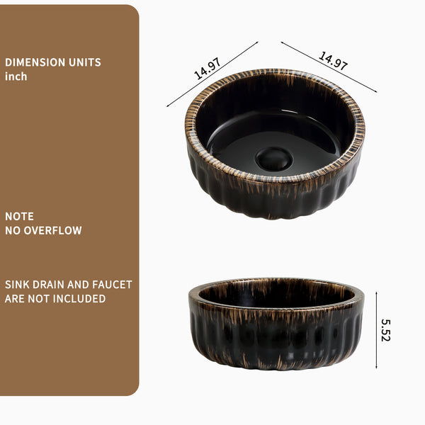 English Elm 15"x15" Ceramic Vessel Sink Gold Rim Gloss White Basin for Modern Bathroom Vanity W3402P435611