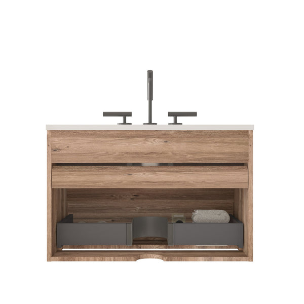 English Elm Gloria 30 Inch Floating Bathroom Vanity Rough Oak Finish with Ceramic Sink Modern Bath W1865S00196