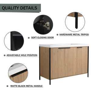 English Elm 48" Freestanding Bathroom Vanity with Thick Resin Sink, Soft-Close Doors, Adjustable Shelves, Durable Finish Light Coffee W999S00297