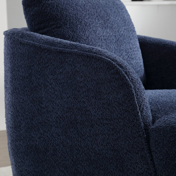 English Elm 30.3"w Boucle Barrel Swivel Chair 360 Rotation Lounge Seating for Living Room Navy W3188P400934