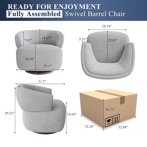 English Elm Wivel Oversized Swivel Barrel Accent Chair with 360 Degree Base for Living Room Gray B082P232938