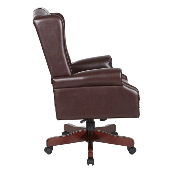 OSP Home Furnishings High Back Queen Anne Executive Chair Tufted Vinyl Upholstery with Lumbar Support TEX220-JT4