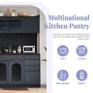 English Elm (assembly Required) Topmax 63w Matte Black Buffet Hutch with Pegboard and Power Outlet N717S000079B