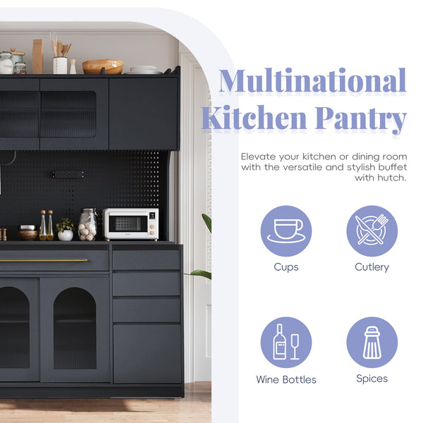 English Elm (assembly Required) Topmax 63w Matte Black Buffet Hutch with Pegboard and Power Outlet N717S000079B