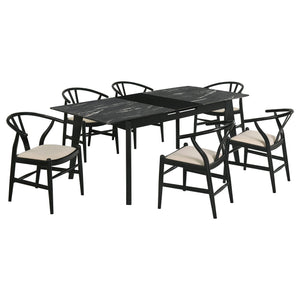 English Elm Spivey Mid-century Faux Marble Extendable Dining Set with Wishbone Chairs Seats Four B062S01472