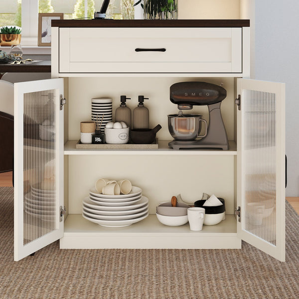 English Elm 83.1'' Extendable Kitchen Island Prep Station with Walnut Woodgrain and Built-in Power Hub W2557S00002