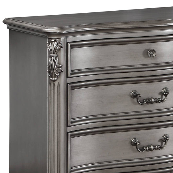 English Elm Ariadne Elegant Antique Platinum Finish Dresser with Tufted Scroll Trim and Durable Full-Extension Drawers Antique Silver 71.46 L x 23.82 W x 43.9 H B2726P247249