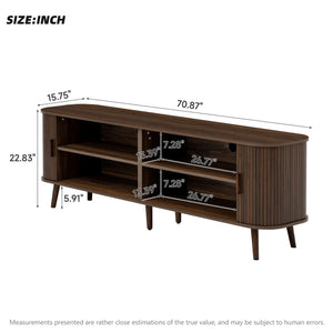 English Elm 70-inch Media Console with Sliding Groove Doors Solid Pine Legs and Cable Management N710P427897P