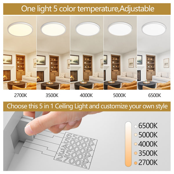 English Elm 6PK 12 in LED Flush Mount Ceiling Light Fixture, 2880 Lumens, 5-CCT Selectable, Dimmable, Damp Location White W2312P375003