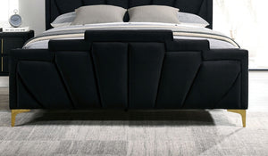 English Elm Glam Plush Flannelette Queen Bed with Shell Tufting and Padded Headboard on Metal Legs for Style Black,Gold 84 L x 15 W x 7 H B2741S00331