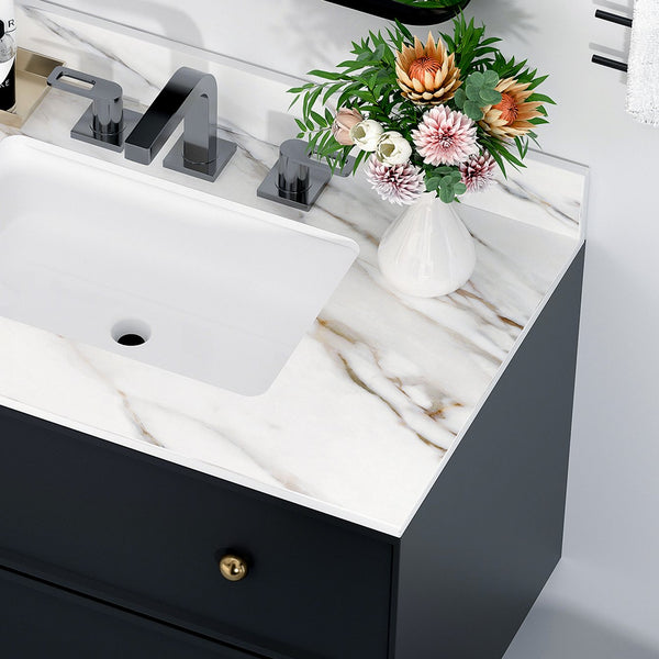 English Elm 37 Inch Marble Vanity Top - Elegant Carrara White Finish With Undermount Sink & 4" Backsplash Design W2699P192442