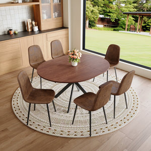 English Elm Extendable Round Dining Table Walnut Grain Top Matte Black Base Seats 4 to 6 W3875S00001