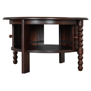 English Elm Vintage Round Coffee Table With Hidden Storage - Mid Century Modern Accent Table For Small Spaces N735P277387D-GIGA