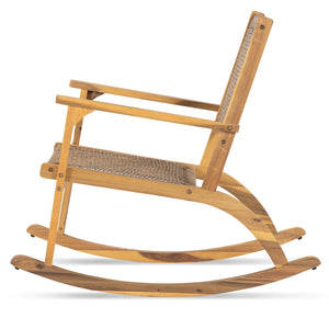 English Elm Go Acacia Wood Outdoor Rocking Chair Set Two Pe Wicker Seats for Patio Porch Natural N704P245214A