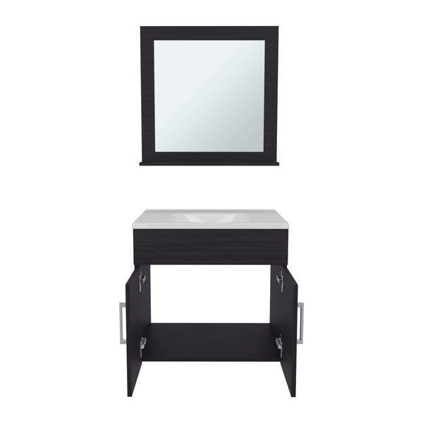 English Elm Bathroom Black Wengue Vanity Sink & Mirror Set with 2 Doors, Open Shelf, Engineered Wood, 24" Wide B097P350325