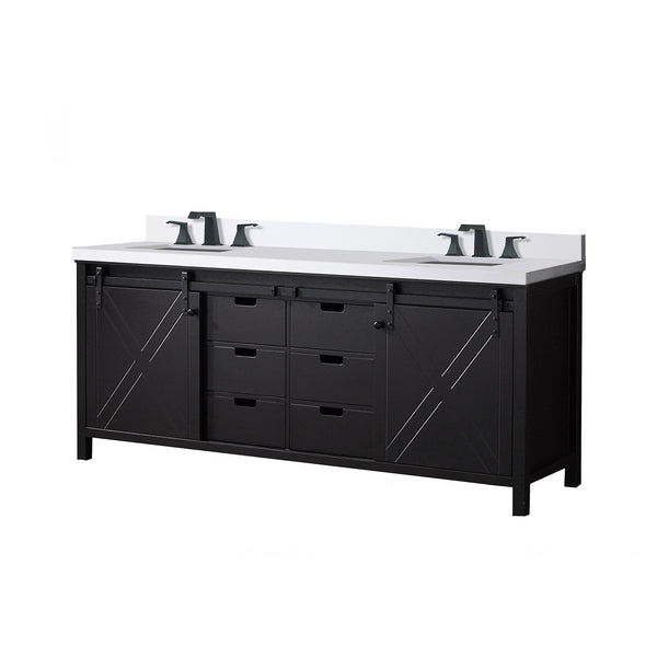 English Elm Brown Double Bath Vanity 80" W X 22" D With White Quartz Top & Faucet Set - Elegant Storage Solution B2731P260153