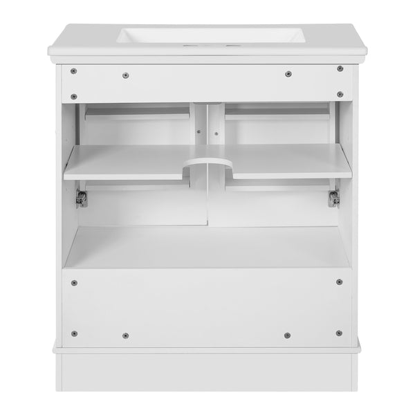 English Elm 30" Modern Bathroom Vanity with Ceramic Sink, Solid Wood Frame, Soft-Close Drawer & Adjustable Shelf White N710P293306K