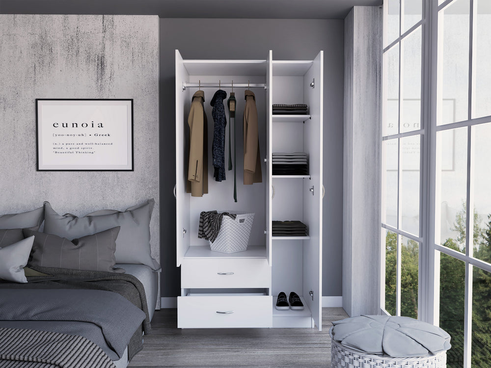 English Elm Bosko Three Door Wardrobe Armoire with Drawers Hanging Rod Black Wengue Finish B097S00226