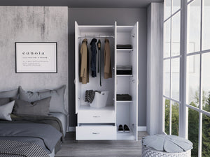 English Elm Bosko Three Door Wardrobe Armoire with Drawers Hanging Rod Black Wengue Finish B097S00226