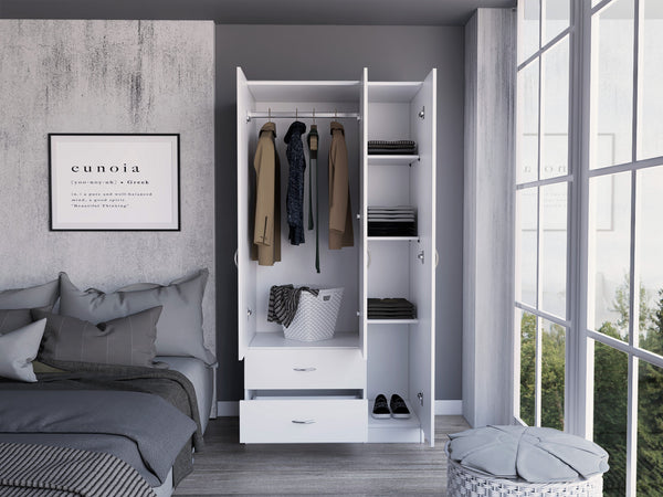 English Elm Bosko Three Door Wardrobe Armoire with Drawers Hanging Rod Black Wengue Finish B097S00226