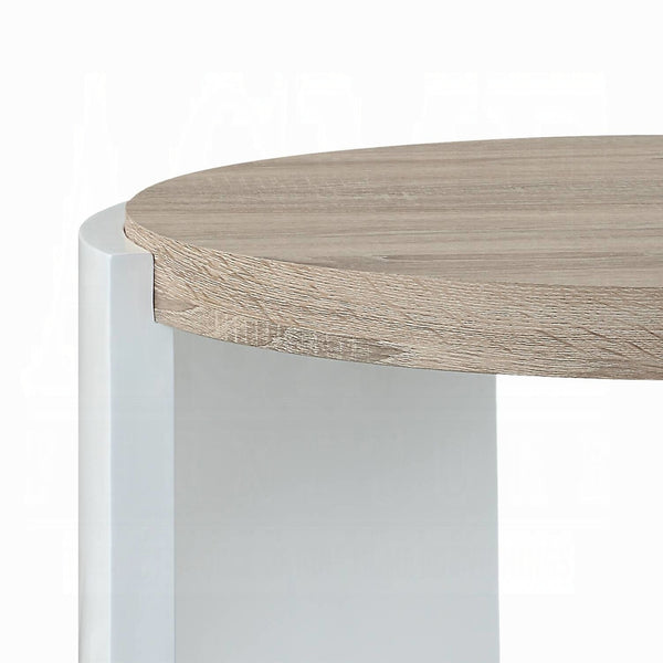 English Elm Oak High Gloss End Table With Sleek Sled Base - Modern Two-Tone Design For Stylish Living Spaces B062P209137