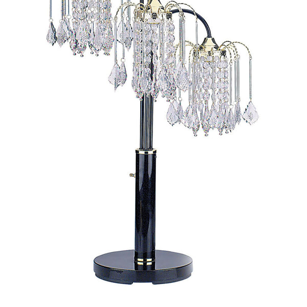 English Elm 34" 34-inch Metal Table Lamp with 3 Crystal Chandelier Arms, Steel Frame, Acrylic Shades, 3-Way Switch Black B072116046