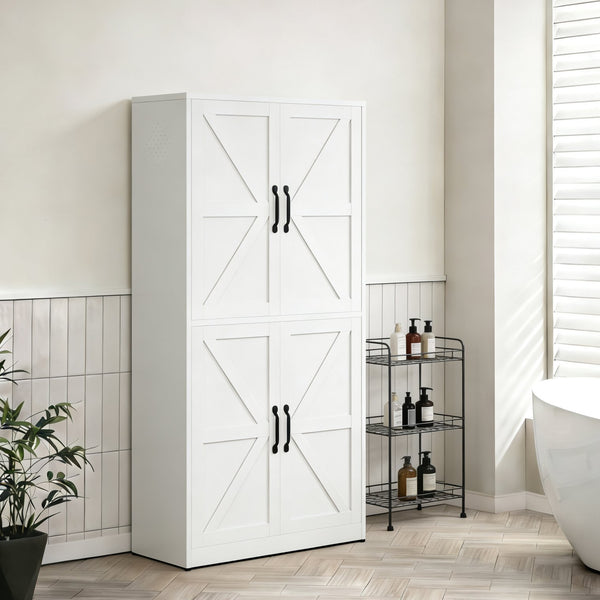 English Elm White Powder-coated Steel Pantry Cabinet with Adjustable Shelves for Kitchen or Bath T2398P413027