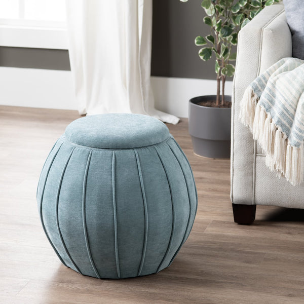 Crestview Collection Modern Chenille Ottoman With Hidden Storage - Stylish & Functional Accent For Your Living Room Space Blue Solid Wood Evfzr4340blu