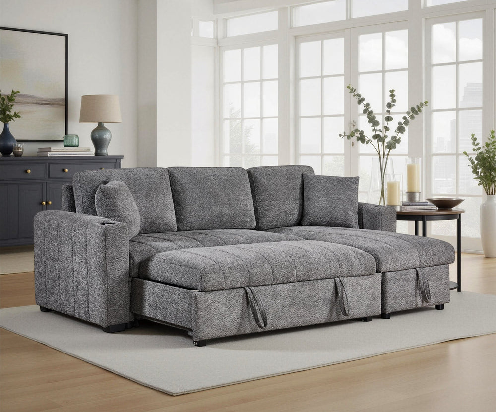 English Elm Seraphina Boucle Sleeper Sectional with Storage Chaise and Built-in Usb Charging B061S00964