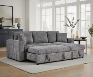 English Elm Seraphina Boucle Sleeper Sectional with Storage Chaise and Built-in Usb Charging B061S00964