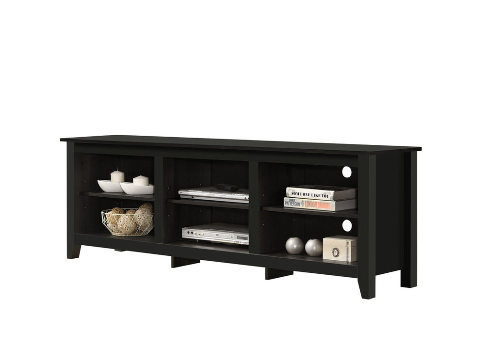 English Elm Tropea 58 Inch Open Shelf Media Console with Oak Finish and Cord Management B2749P413251