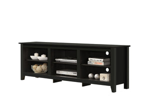 English Elm Tropea 58 Inch Open Shelf Media Console with Oak Finish and Cord Management B2749P413251
