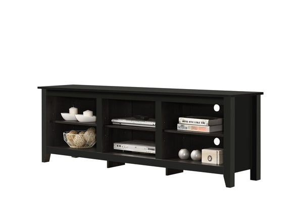 English Elm Tropea 58 Inch Open Shelf Media Console with Oak Finish and Cord Management B2749P413251
