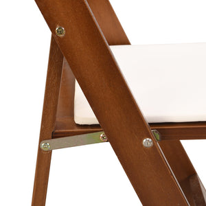 English Elm Upholstered Solid Wood Folding Chair Set of 4 — Walnut Frame, Beige PU Cushion, Space-Saving Comfort W49553920