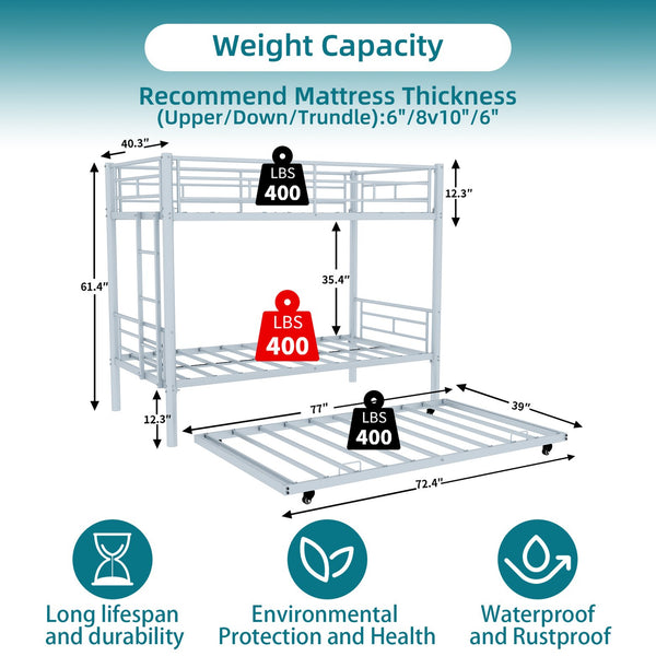 English Elm Heavy-duty Metal Twin over Twin Bunk Bed with Noise-Reducing Design, Safety Rail, Ladder, 350lb Capacity Silver W1935P300361
