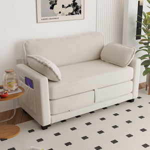 English Elm 2-in-1 Corduroy Loveseat Sleeper with Storage Converts for Living Room or Studio Beige W2715P409857