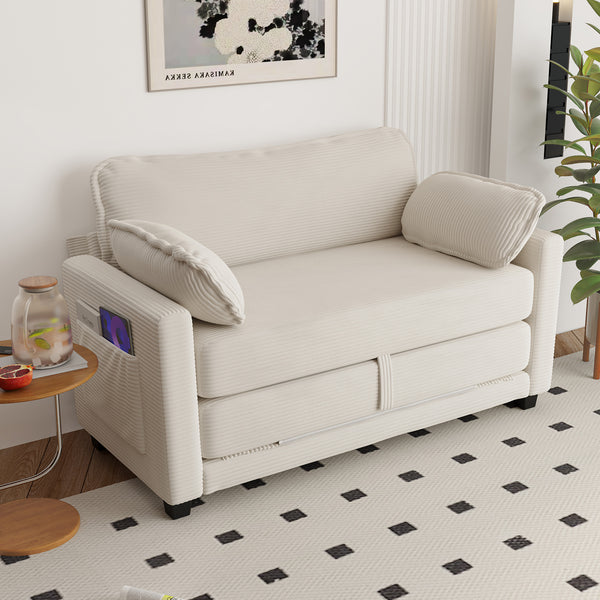 English Elm 2-in-1 Corduroy Loveseat Sleeper with Storage Converts for Living Room or Studio Beige W2715P409857