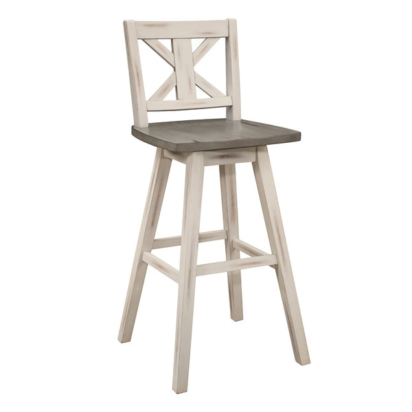 English Elm Pub Height Swivel Chairs Set Of 2 - Distressed Gray & White X-Back Design, Perfect For Home Bars! B011P194916-GIGA