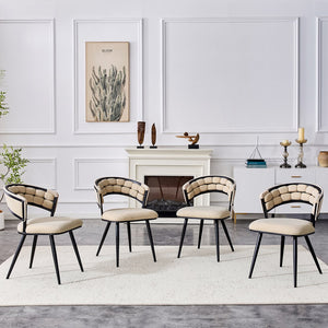 English Elm Set of 2 Chenille Tufted Dining Chairs with Metal Legs Modern Kitchen Seating Beige,Black W3875P370853
