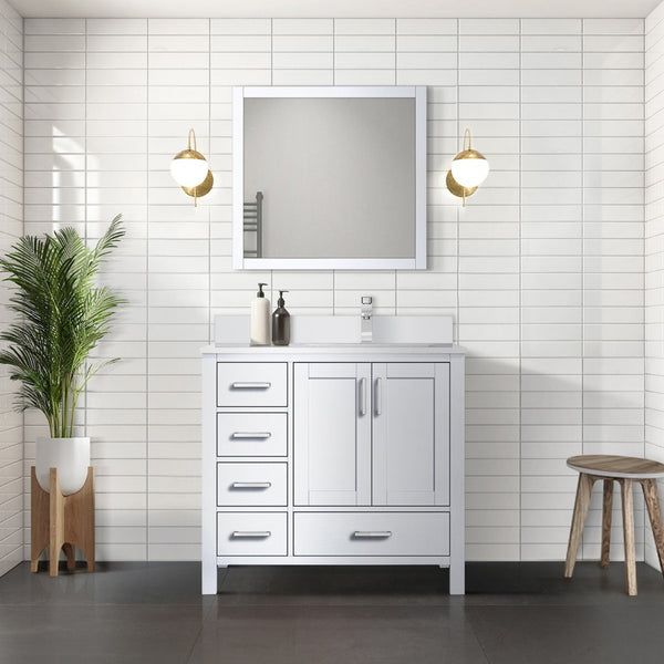 English Elm White Bath Vanity 36" W X 22" D With Cultured Marble Top – Sleek Storage & Soft-Close Convenience! B2731P259022-GIGA