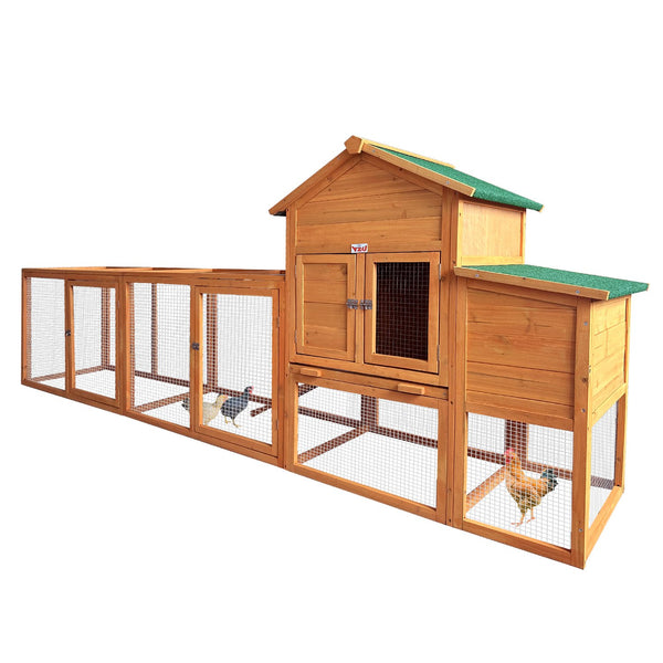 English Elm Chicken Coop Solid Fir Outdoor Poultry House with Nesting Boxes and Predator Safe Run W3166P455683