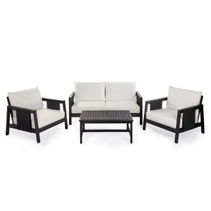 English Elm 4-pieces Acacia Wood Outdoor Conversation Set with Loveseat Club Chairs Patio Table Dark Grey,White+Black N768P368824D_N768P368823D_2
